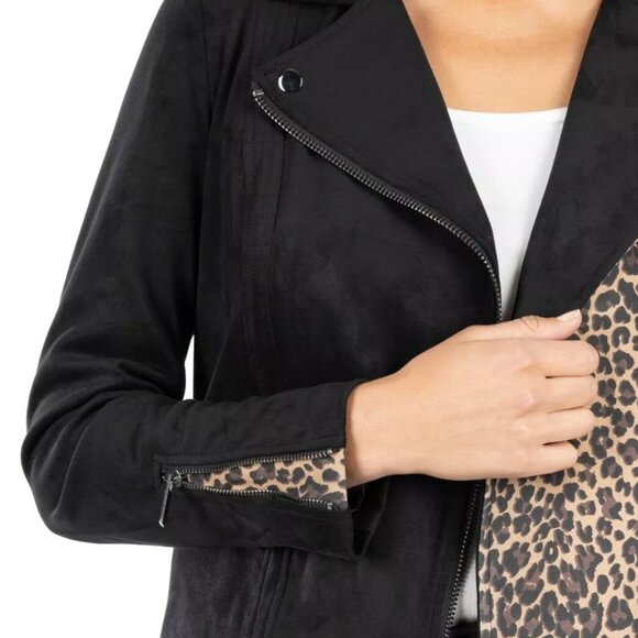 NWT Kut From The Kloth Moto Jacket S Jayden Faux Suede Black Leopard Lined - Picture 2 of 16